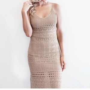 ONLY crochet midaxi dress ivory sheer nude sleeveless midi Sz. S stretch cotton